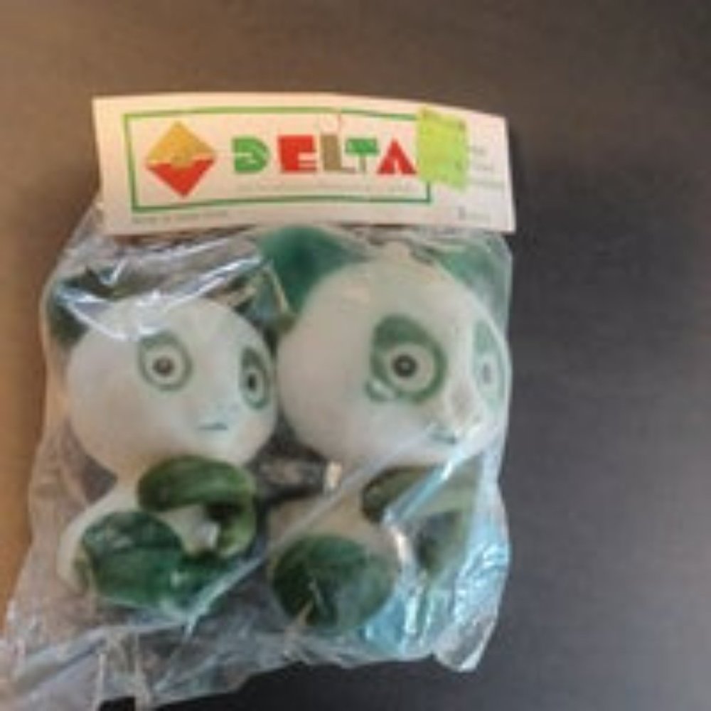 Vintage Delta Happy Holiday Decorations Flocked Panda Christmas Ornaments